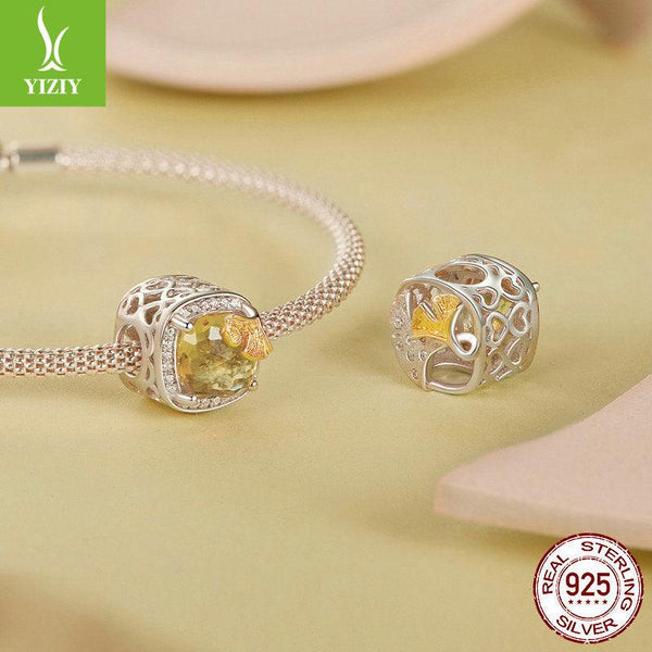 Silver Charm Original Autumn Golden Ginkgo Leaf DIY Bracelet Beads Luxurious Shining s925 Pure Silver Beads Loose Beads