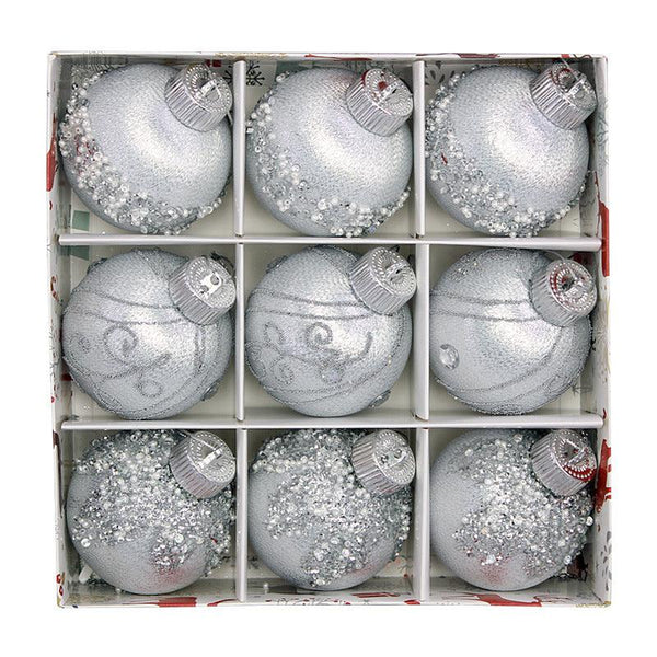 Christmas balls, silk balls, winding balls, painted balls, 8cm, 9pcs, boxed Christmas decorations