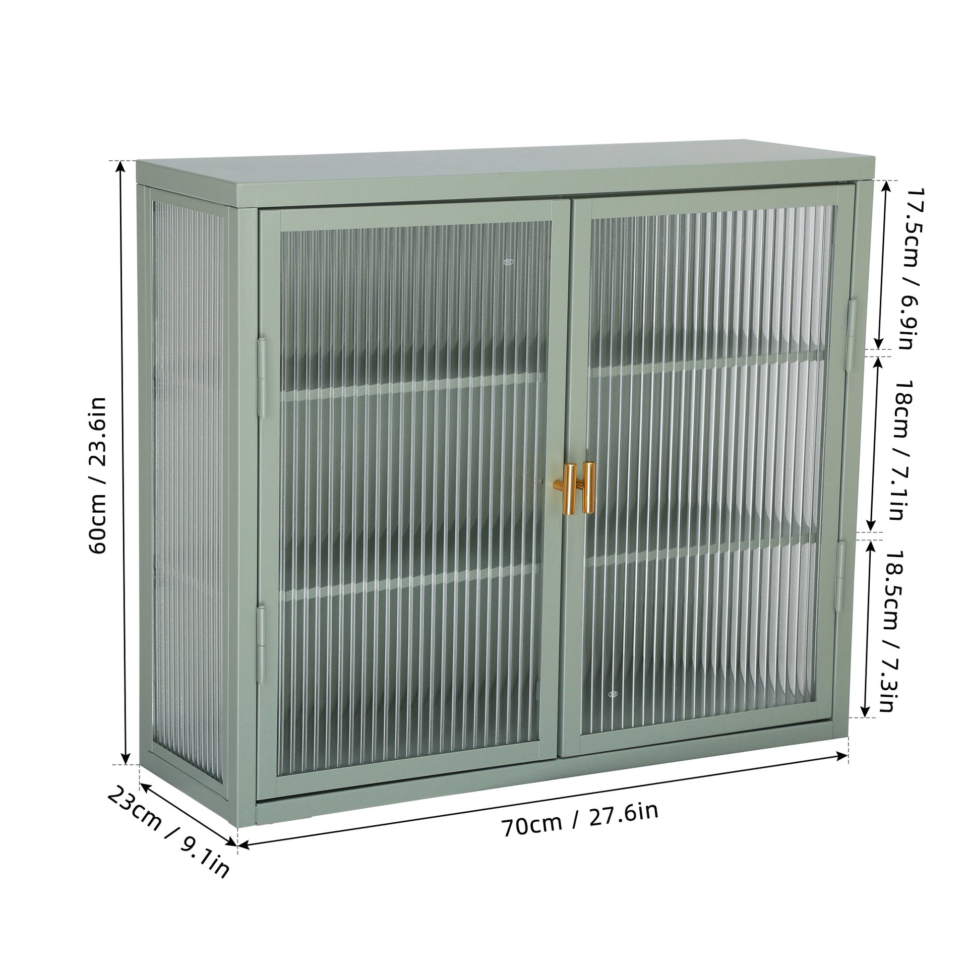 Retro Style Haze Double Glass Door Wall Cabinet With Detachable Shelves for Office Dining Room Living Room Kitchen