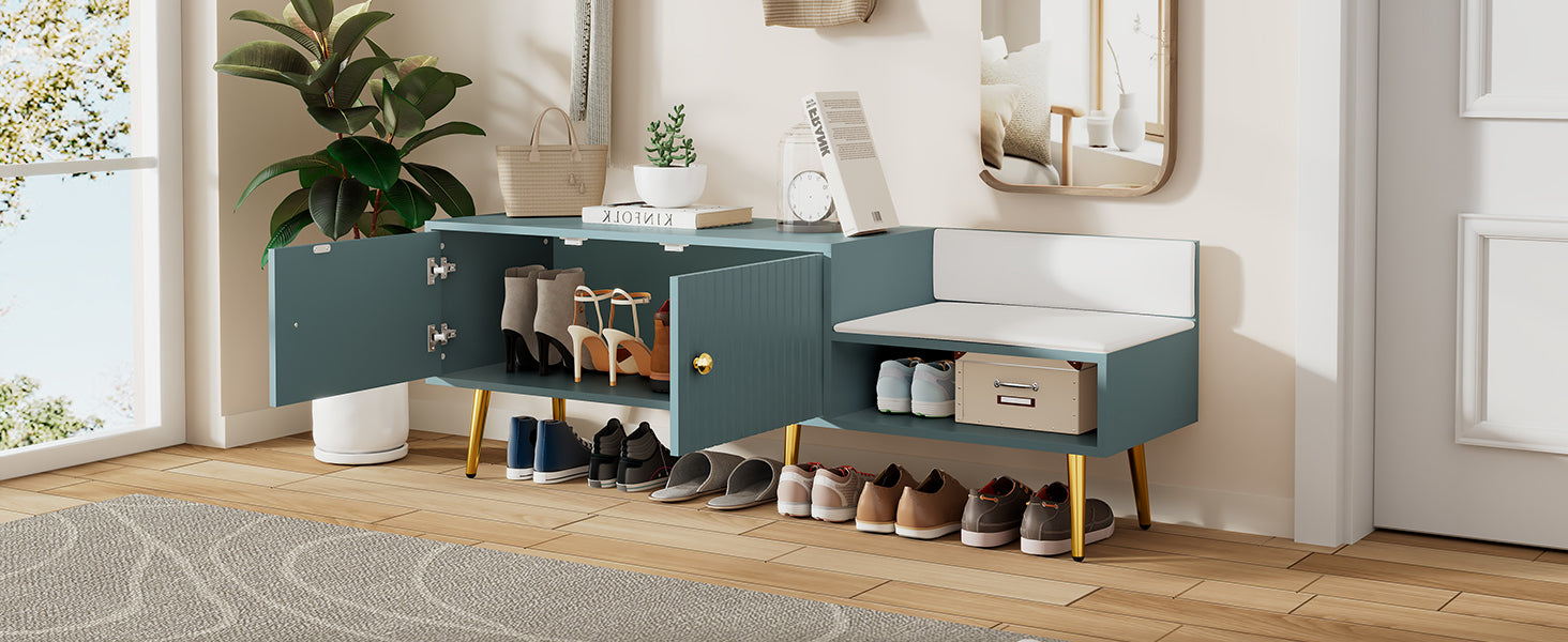 Modern Shoe Storage Bench with Hidden Storage and Upholstered Cushions for Bedside, Living Room and Entryway (Tiffany Blue)