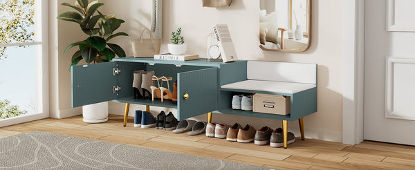 Modern Shoe Storage Bench with Hidden Storage and Upholstered Cushions for Bedside, Living Room and Entryway (Tiffany Blue)