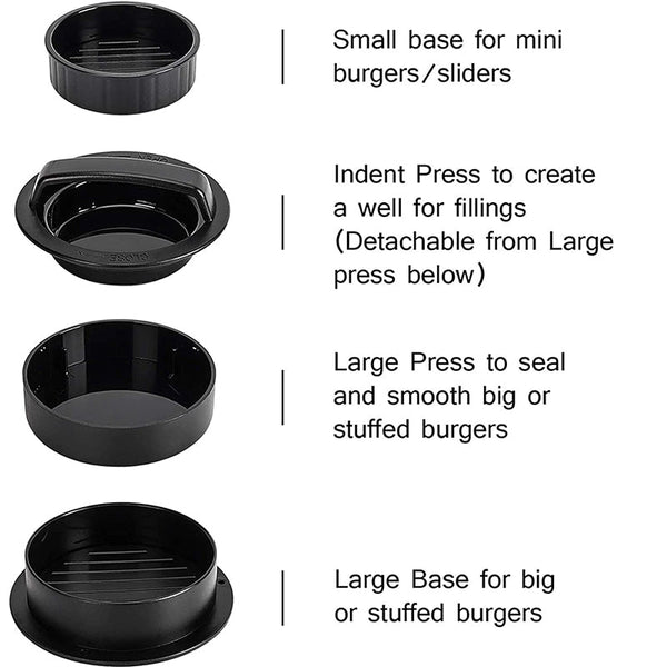 3-in-1 Manual Kitchen Gadget: Hamburger Patty, Round Beef Burger & Meatball Press.