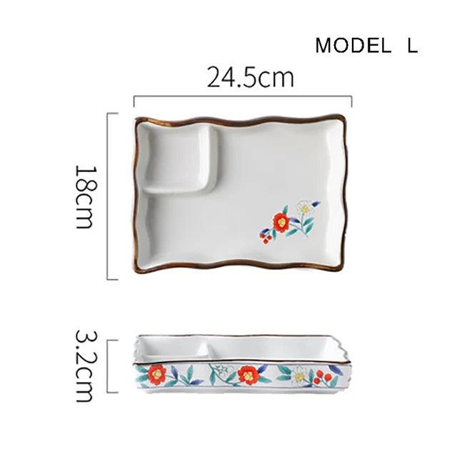 Dumpling plate sushi plate round square plate with soy sauce and vinegar partitioned snack plate ceramic plate for home use