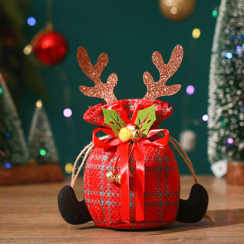 Christmas Apple Bag Antlers Checkered Cloth Gift Bag Christmas Eve Kindergarten Children's Small Gift Candy Bag