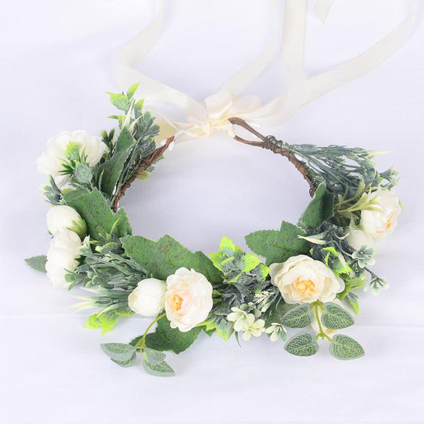 Flower garland headwear, forest style girl, sweet vacation, photography, hair accessories, simulated flowers, green leaves, flower garland