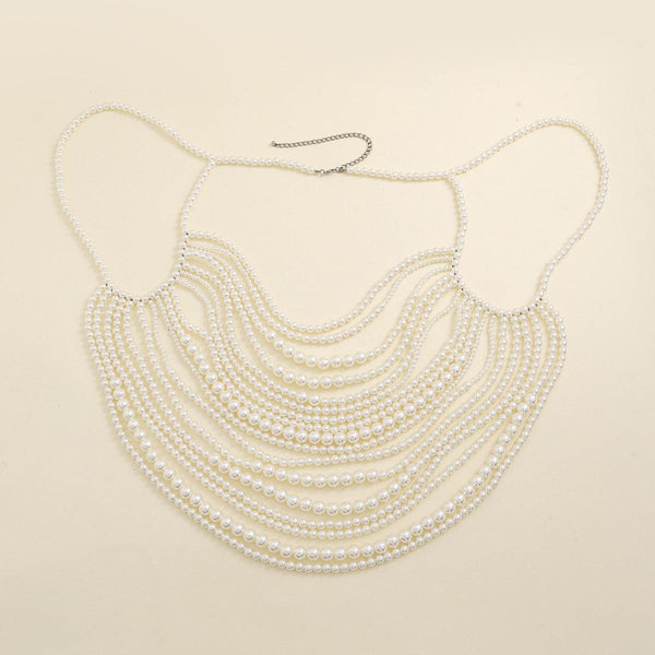 Multi layer imitation pearl black chain woven pearl layered body chain