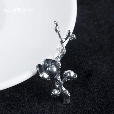 GLSEEVO Vintage Magnolia Brooches For Women Gift 925 Sterling Silver Luxury Brooch Broche Plata De Ley 925 Fine Jewellery