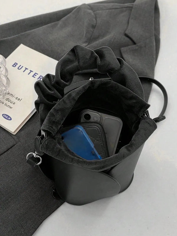 PU Leather Drawstring Bucket Bag