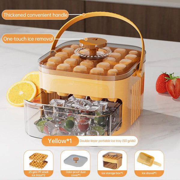 50-grid ice maker with new large capacity - household food-grade plastic double-layer ice storage barrel & ice ball mold set
