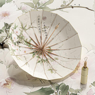 16-rib color rubber & gold aluminum alloy frame: new Chinese retro folding umbrella with sun protection and UV resistance.