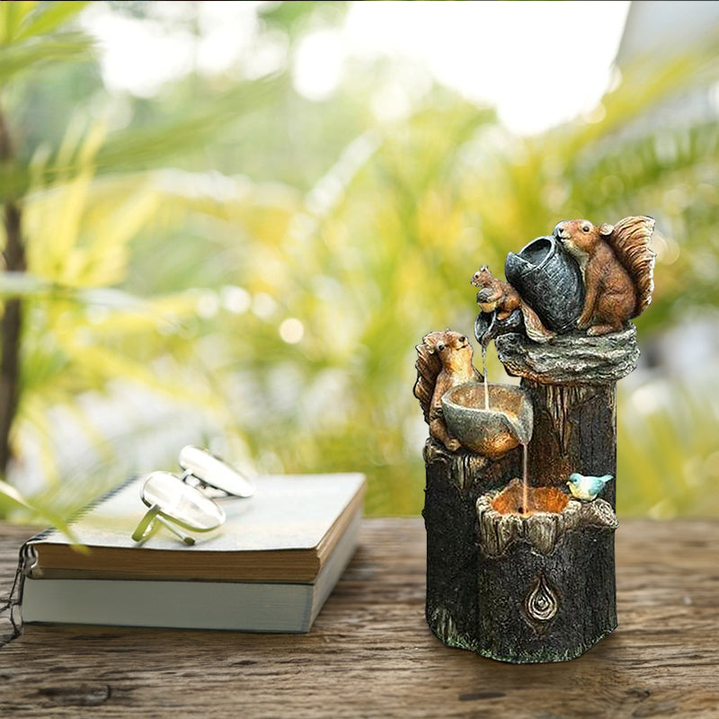 Solar resin duck garden fountain with LED squirrel design, outdoor decor (E2).