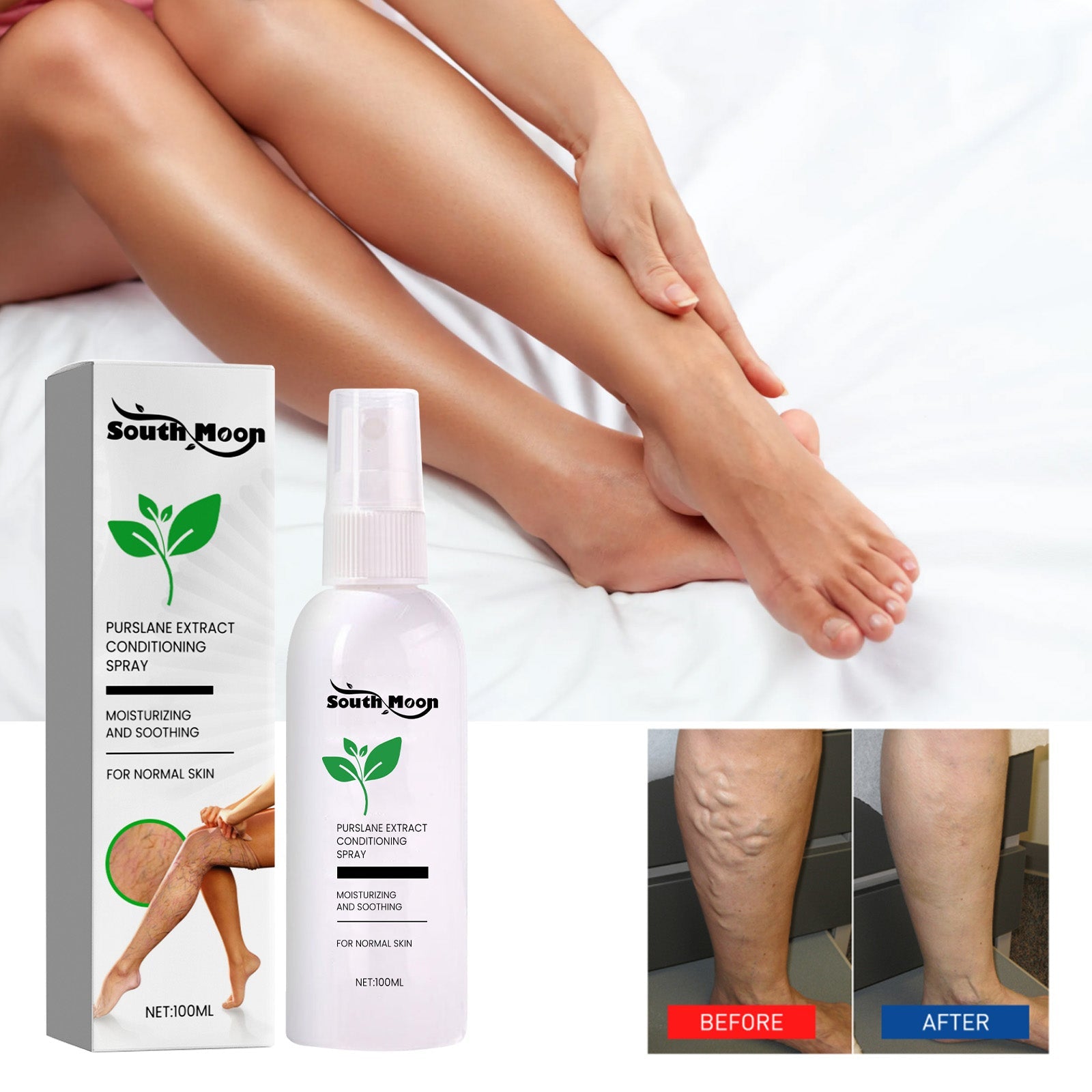 Purslane Extract Conditioning Spray, Repair Earthworm Leg Relieve Leg Soreness Vein Massage Care Spray