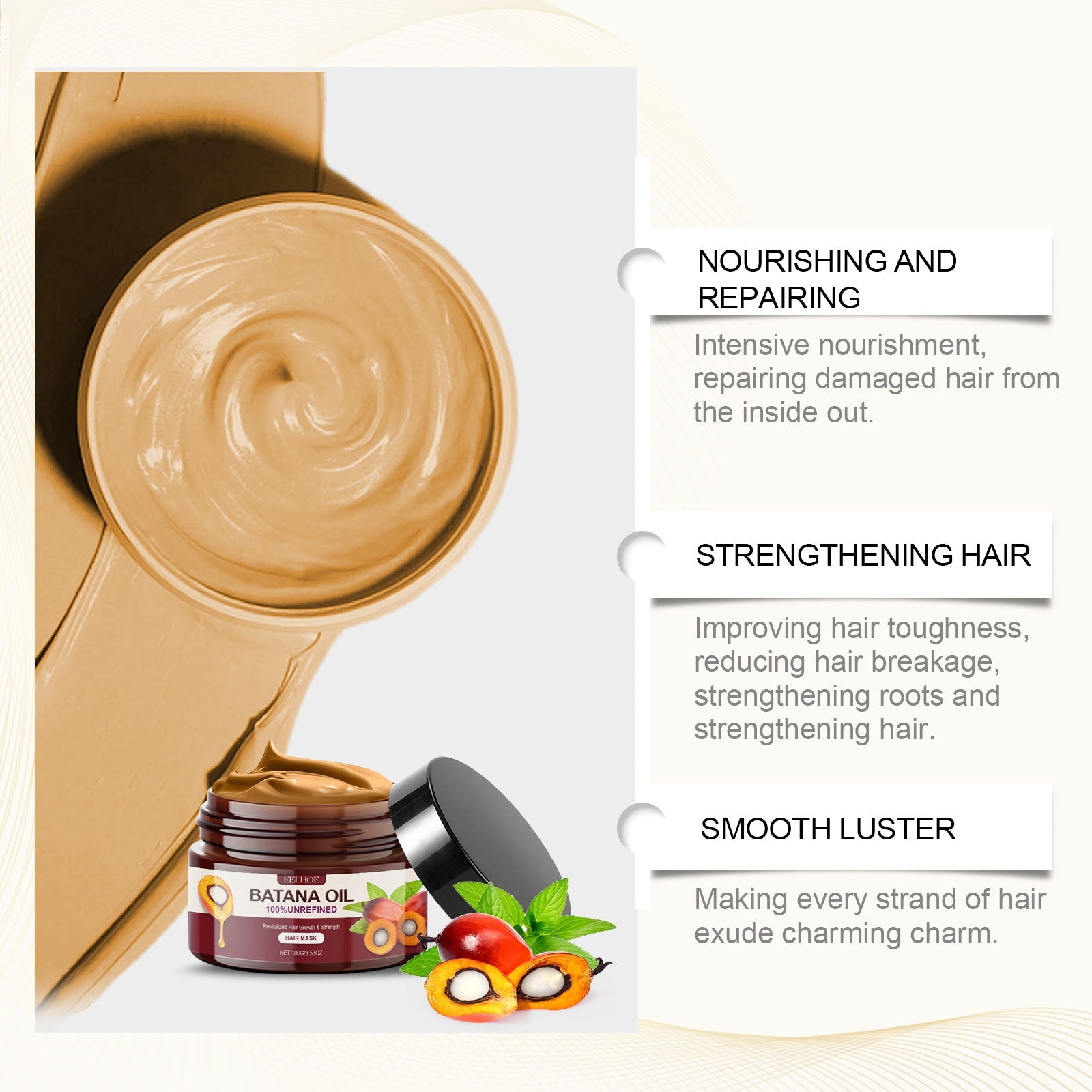 Batana Oil Strong And Volumizing Hair Mask Repair Hair Frizz Nourishing Hair Smooth Hair Treatment