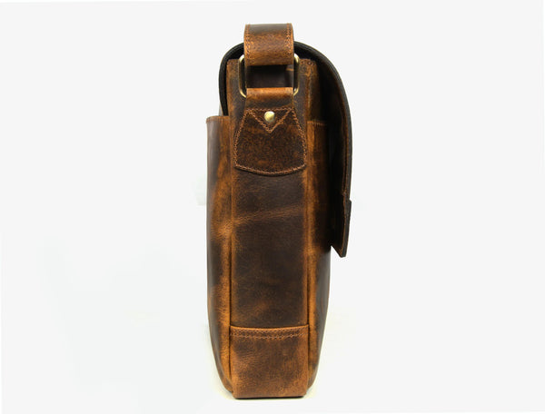 Leather Messenger Bag Stressed Light - Brown - Gifts for You 'n Me