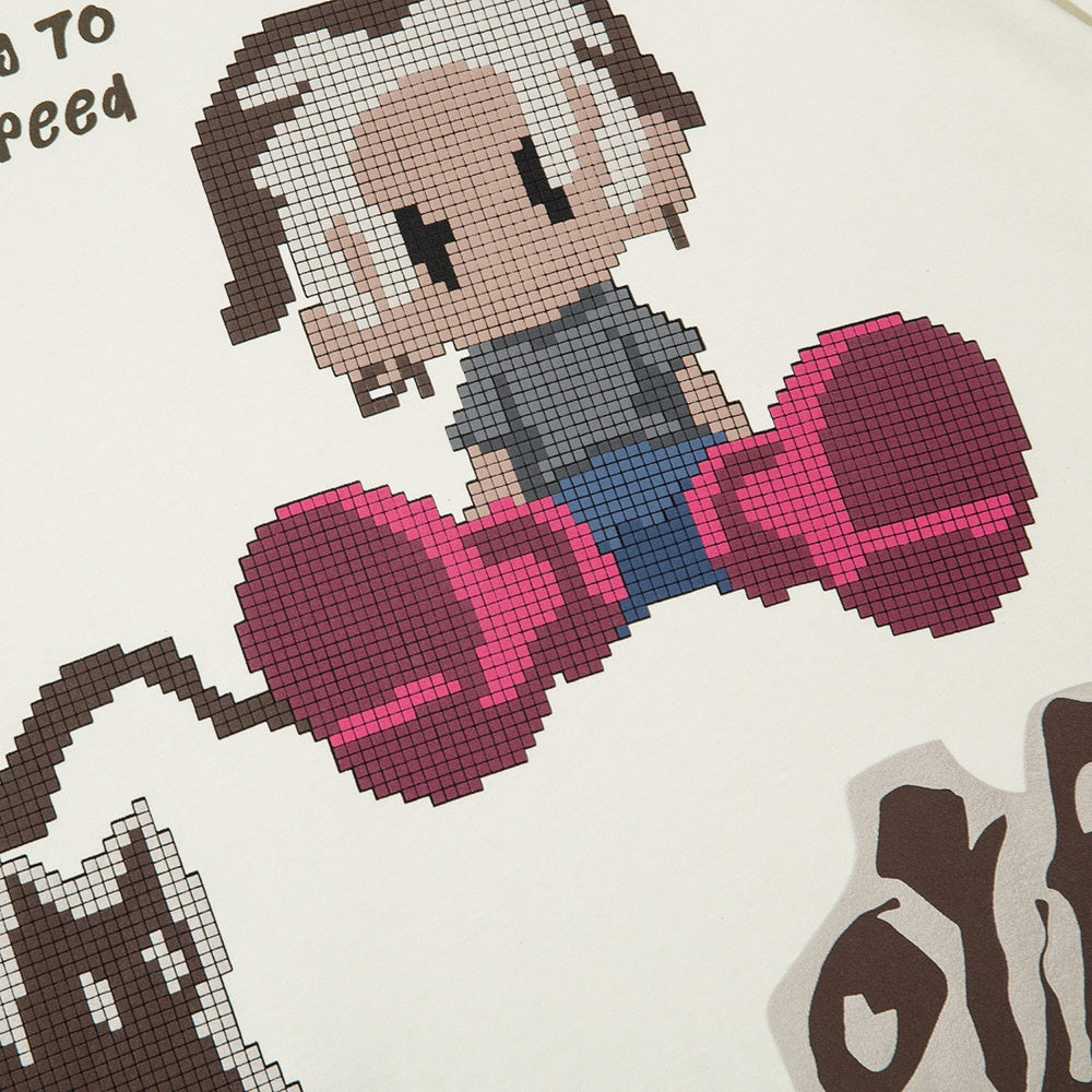 Fun Cartoon Anime Print Short Sleeve T-Shirt Men's High Street Trendy Half Sleeve Pure Cotton Round Neck Loose Tee