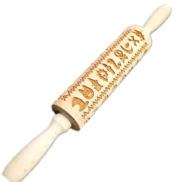 Wooden Rolling Pin Beechwood Laser Engraved Printed Rolling Pin Embossing Christmas Flip Sugar Cookie Rolling Pin
