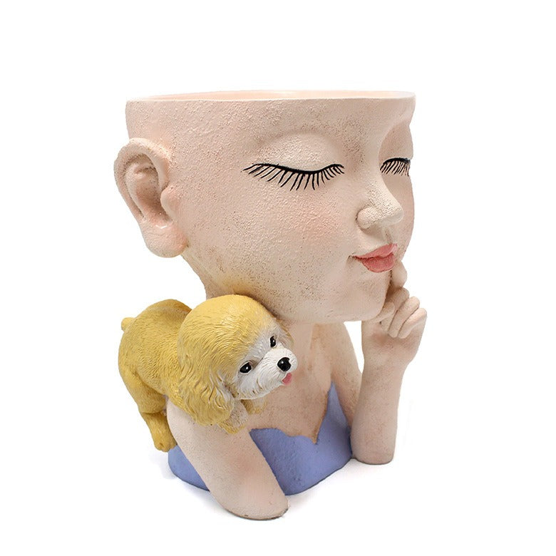 Creative resin succulent potted plant decoration for girl's puppy flower pot