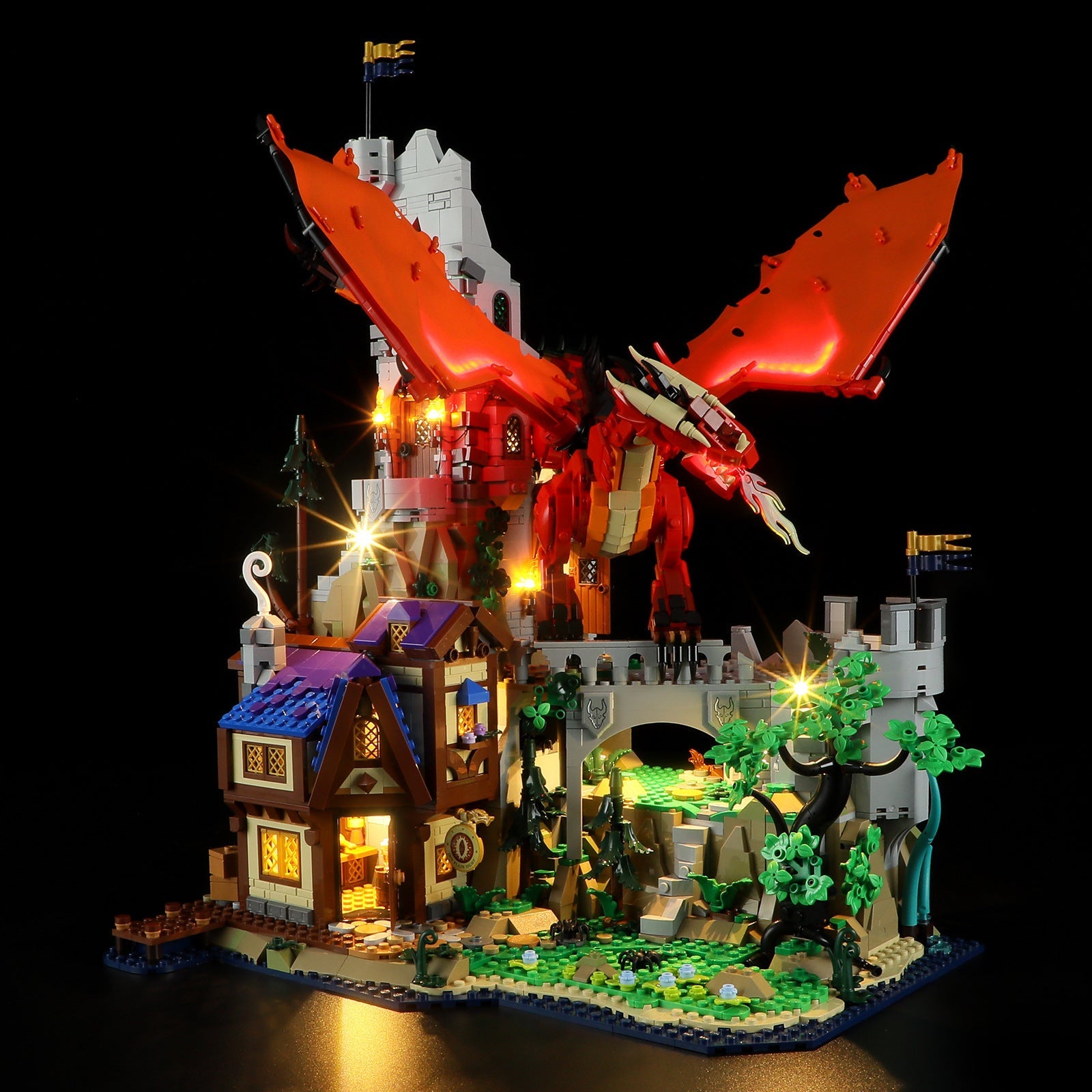 21348 Dragon and Dungeon Red Dragon Legend LED Lighting Building Blocks Toys Decorative Lights Gift