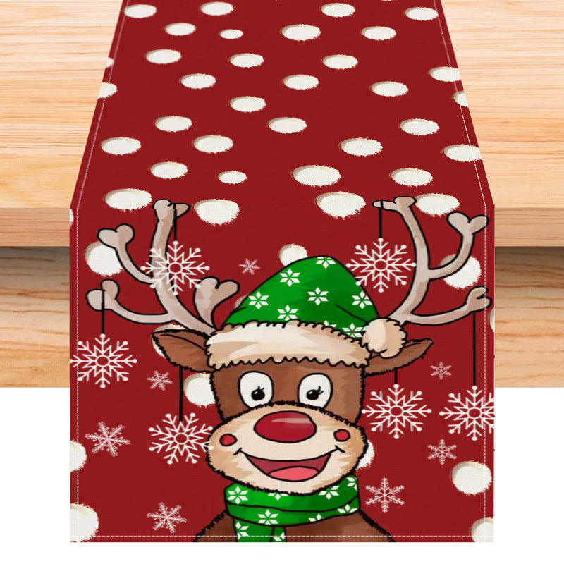 Christmas cartoon reindeer table flag Christmas snowflakes polka dot linen tablecloth kitchen table decoration tablecloth mat