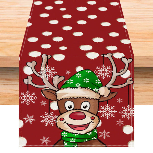 Christmas cartoon reindeer table flag Christmas snowflakes polka dot linen tablecloth kitchen table decoration tablecloth mat