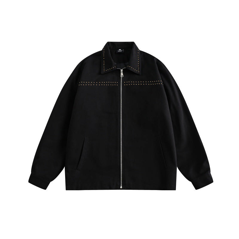 Jacket rivet lapel zipper jacket for men