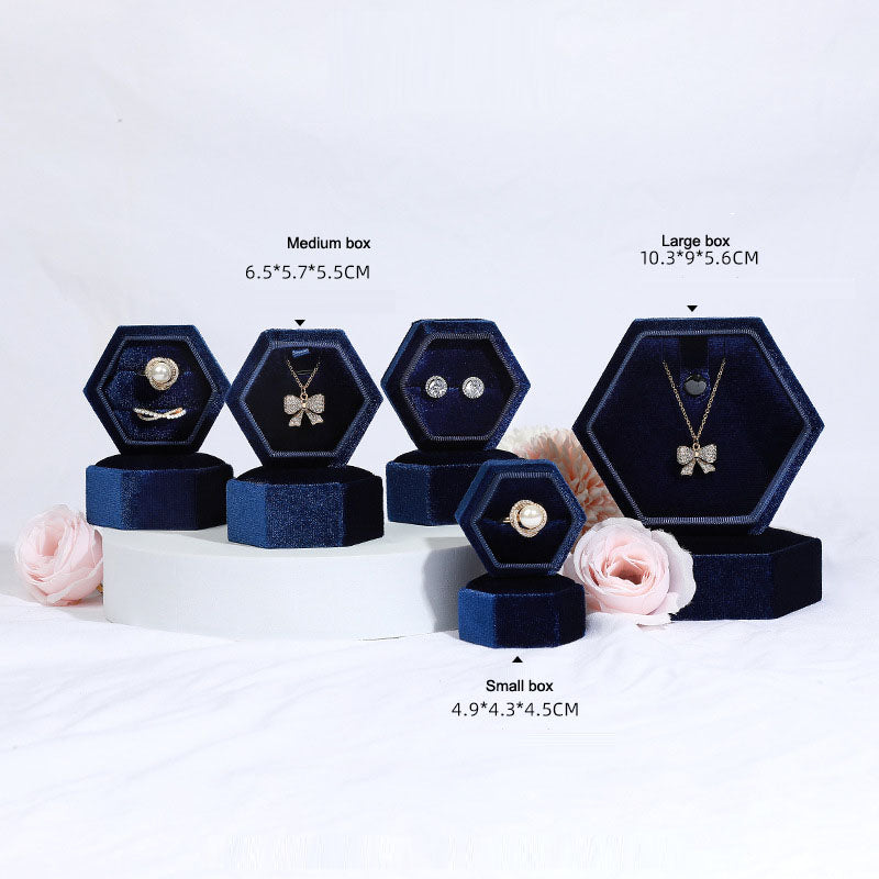 Hexagonal jewelry box, high-end Korean velvet ring earring box, jewelry box, jewelry packaging box