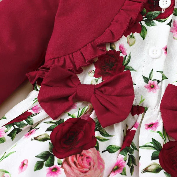 Frill Floral Round Neck Flounce Sleeve Dress