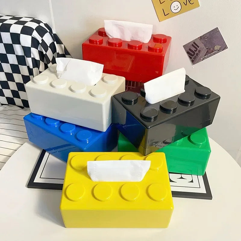 ABS Building Block Shaped Tissue Box Wall-mounted Creative Face Towel Box Organizer Perforation-free Removable