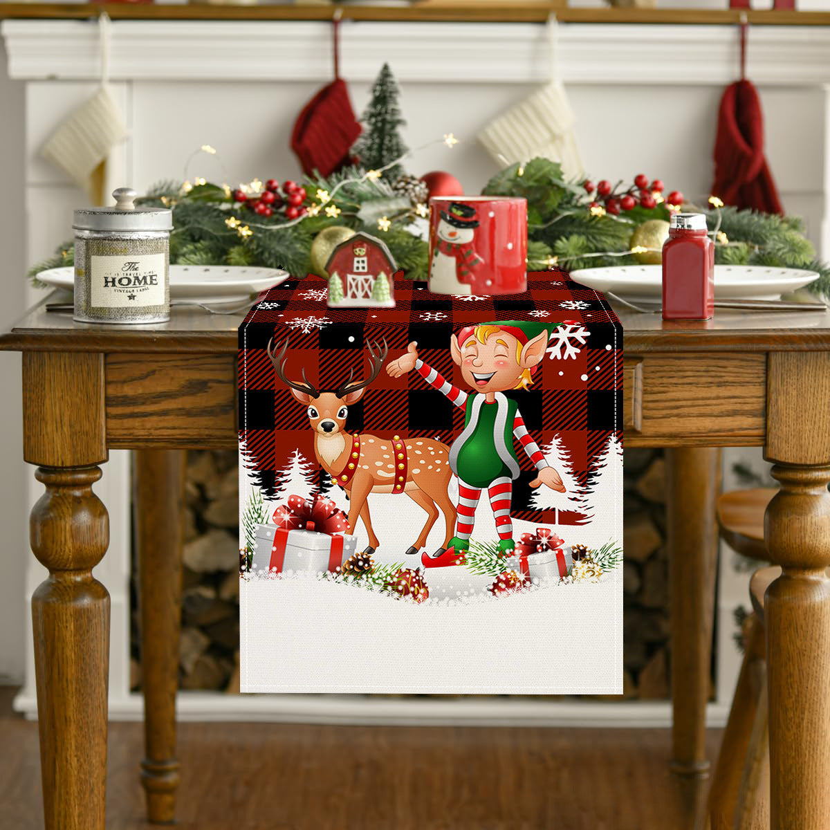 Christmas table flag holiday party restaurant decoration tablecloth linen checkered printed dining table tablecloth mat