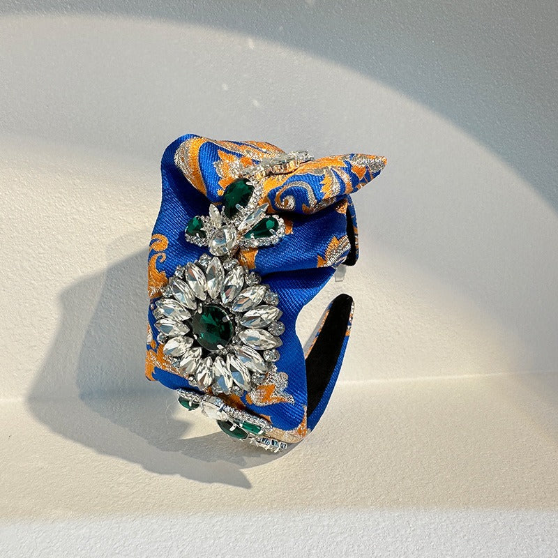 Heavy Industry Handmade Fabric and Diamond Set Fashion Hair Hoops for Women