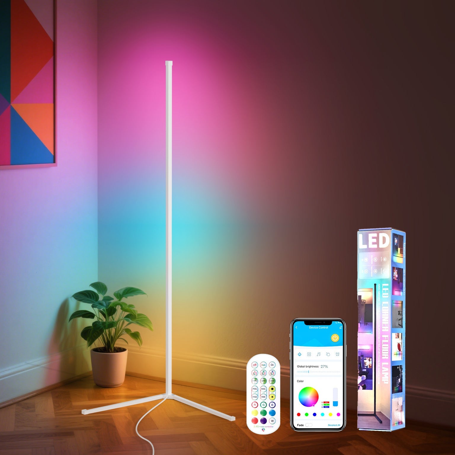 Ambient Floor Lamp RGBIC Corner Light Three-Section Spliced Bluetooth LED Modern Minimalist Table Lamp Voice-Activated Light