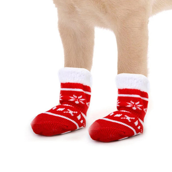 8pcs Pet Warm Cotton Socks Soft Anti Slip Claw Pattern Protect Feet Cold Snow Christmas Dog Cat Stockings Gifts