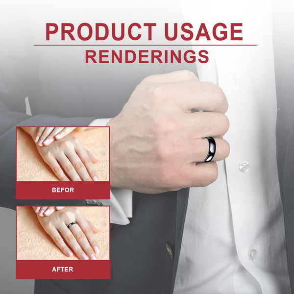 HOEXE Obsidian Ring, Stainless Steel Ring For Men And Women Smooth Fashion Simple Boutique Hand Accessories