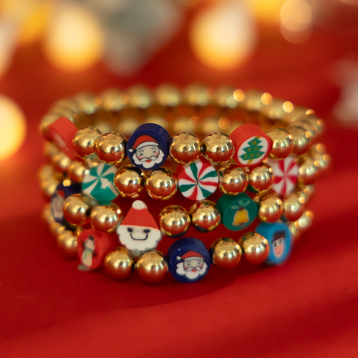 Christmas Candy Soft Ceramic CCB Bracelet Ins Wind Beaded Alloy Bracelet Set