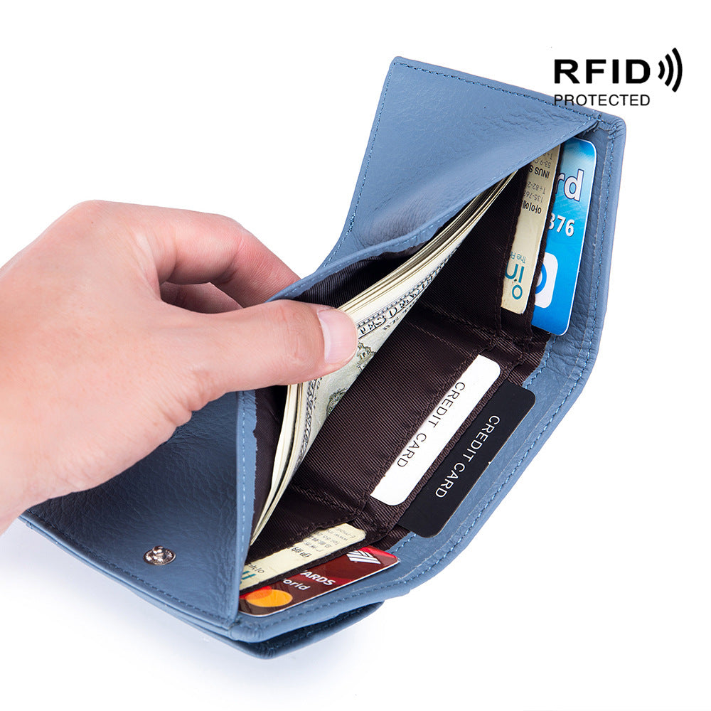 Small wallet women's genuine leather Japanese style fabric RFID coin bag wallet mini wallet short