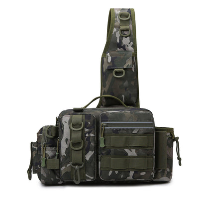 Men's Fishing Backpack: Equipped with bait box, equipment storage bag, pole holder, sling & shoulder bag design.