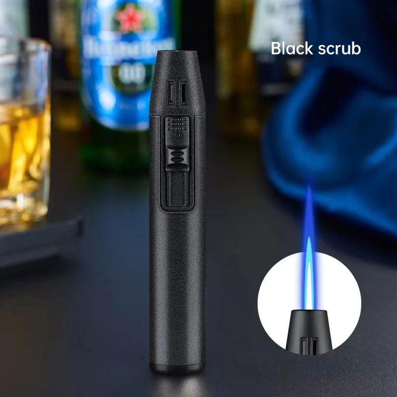 Pen Metal Lighter Mini Spray Gun Inflatable Windproof Butane Gas Lighter Adjustable Straight Shot Blue Flame Cigarette Tools