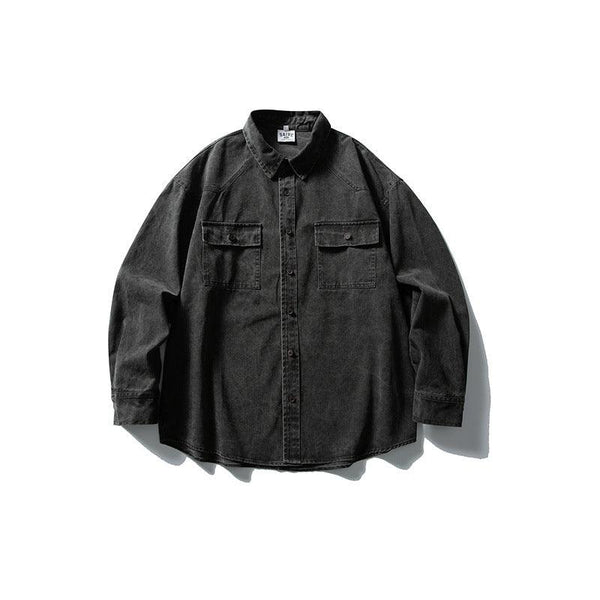 Used washed casual loose long sleeved shirt jacket men's workwear shirt