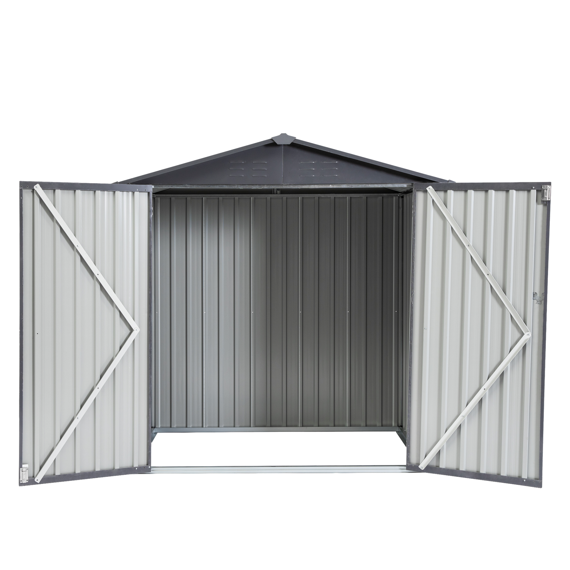 XWT014 Garden Metal Storage Shed Gray White 6x4x6ft outdoor storing tools Rainproof Hinge door version - Gifts for You 'n Me