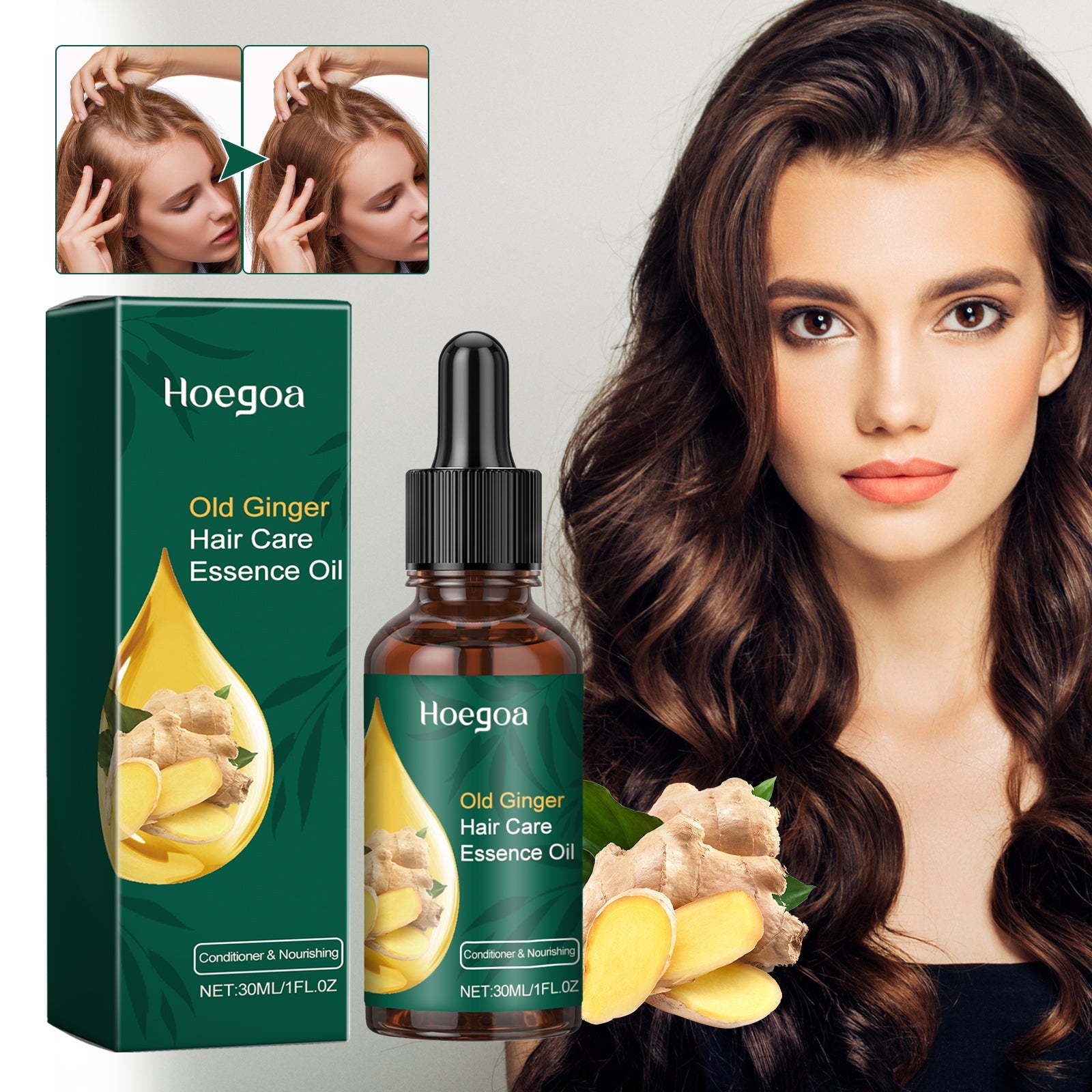 Old Ginger Hair Care Essence Oil, Moisturize Hair Roots Repair Frizzy Knot Supple Strong Thick Hair
