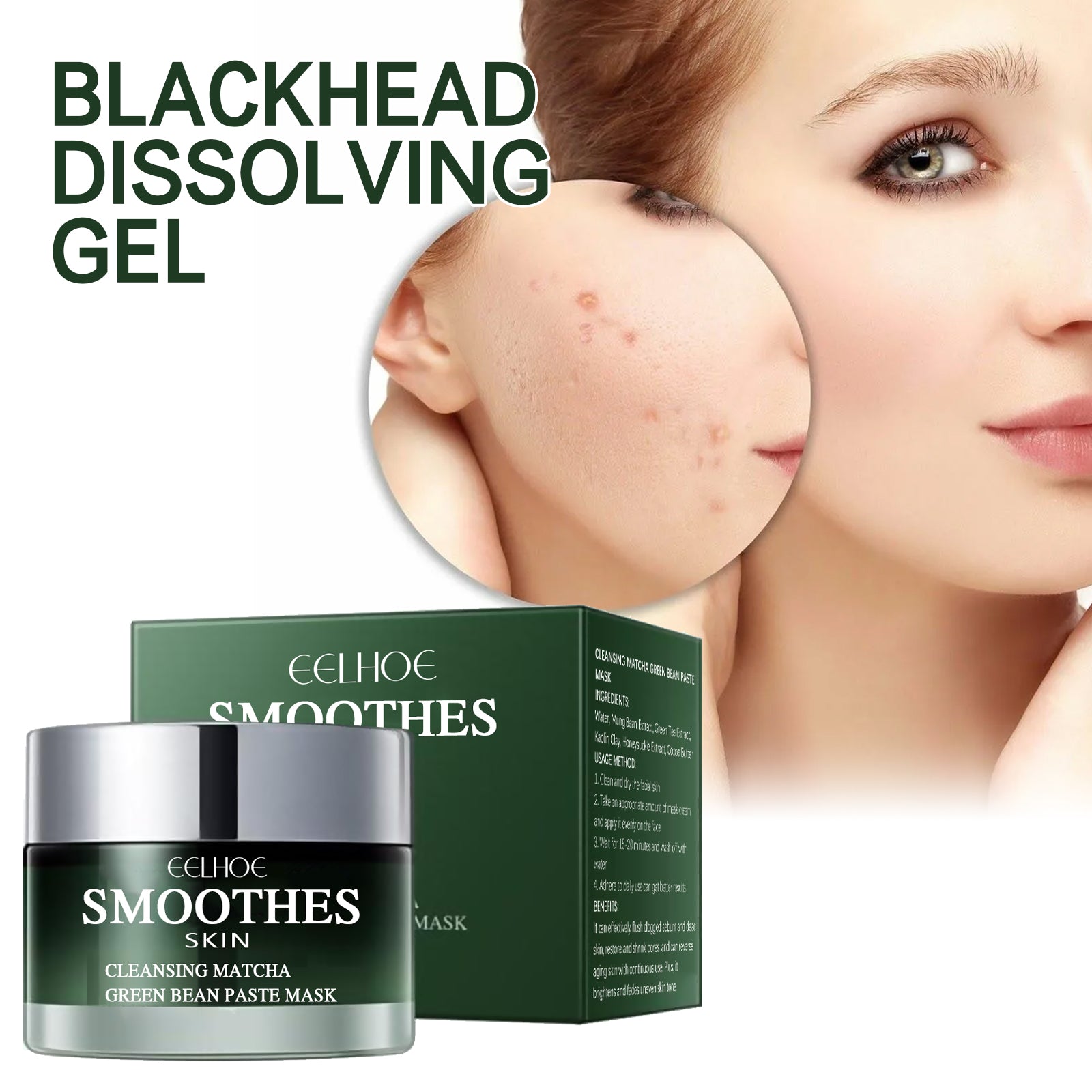 Green Tea Blackhead Removal Mask Deeply Cleanses Skin, Tightens Pores And Lightens Blackheads