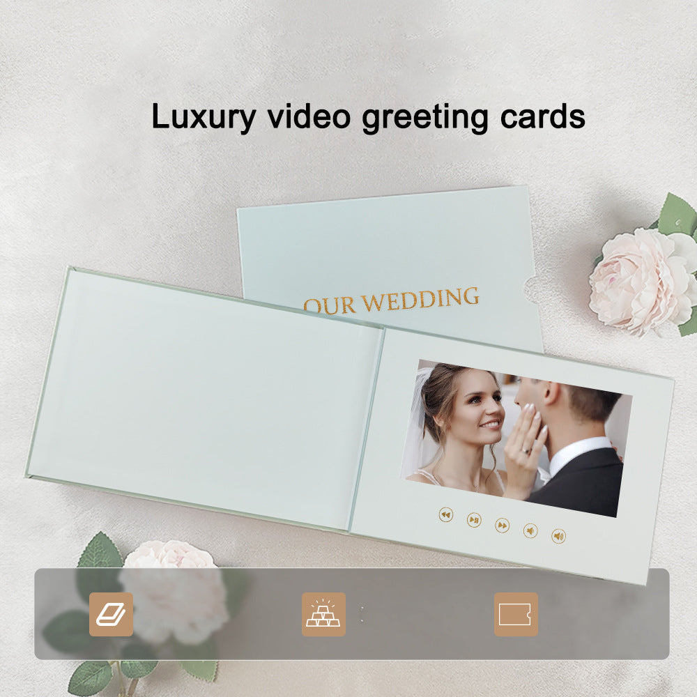 Multi functional commercial wedding video invitation letter linen material video brochure