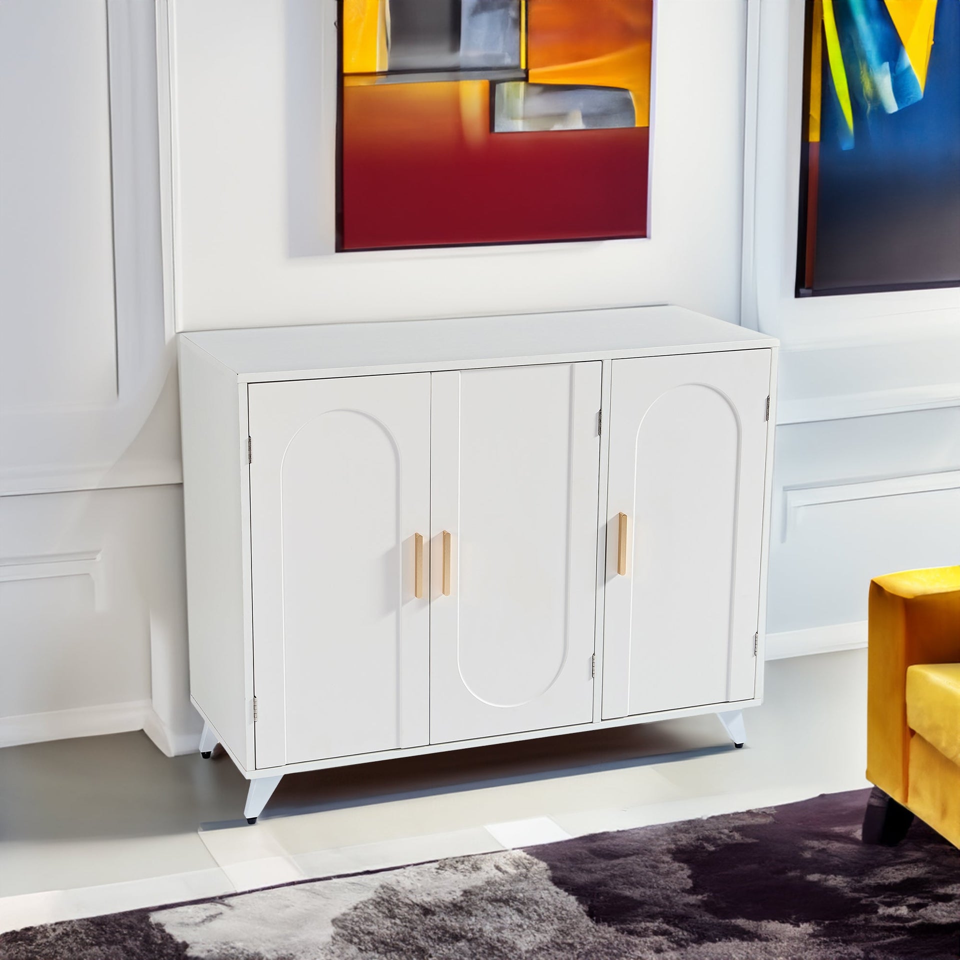 Sideboard Buffet cabinet with 3 doors and removable shelves, for living room, dining room, ivory white