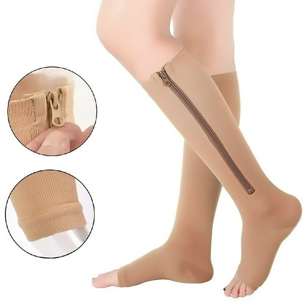 1 Pair Unisex Compression Socks Zipper Leg Support Knee Socks Women Men Open Toe Thin Anti-Fatigue Stretchy Socks Drop shipping - Gifts for You 'n Me
