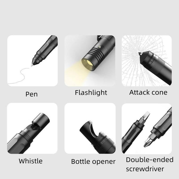Multifunctional Tactical Pen Flashlight Defense Pen Broken Window Hammer EDC Outdoor Supplies Self-Defense Survival Tools Aluminum Alloy