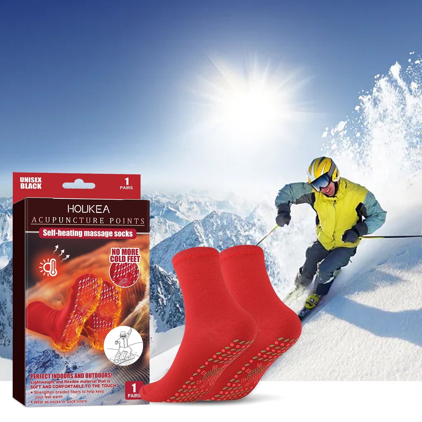 Self-Heating Massage Socks, Winter Outdoor Sports Wind And Cold Foot Care Massage Socks