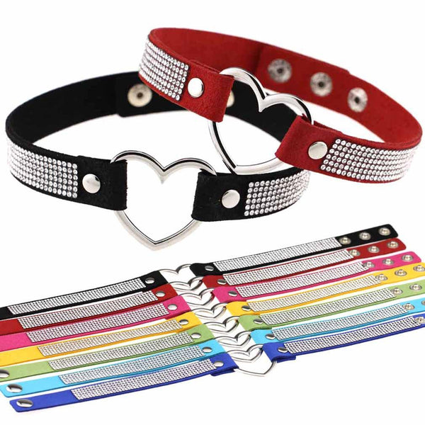 Japan's Harajuku Soft Girl Black Rhinestone Peach Heart Love-Shaped Collar Women's Neck Strap Collarbone Necklace Short