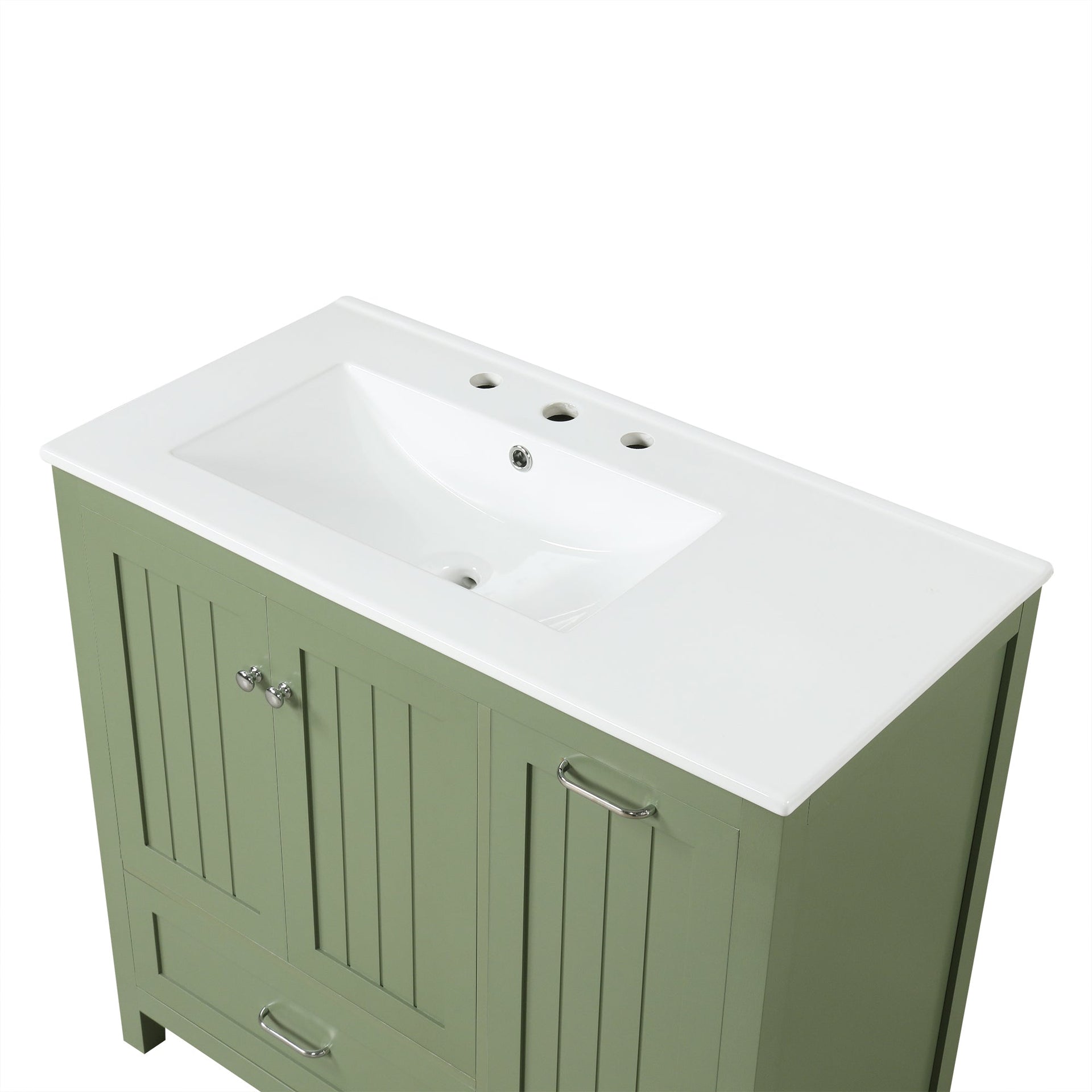 36 inch bathroom vanity with sink, one double door cabinet one large drawer and one flip drawer solid wood and MDF board, green