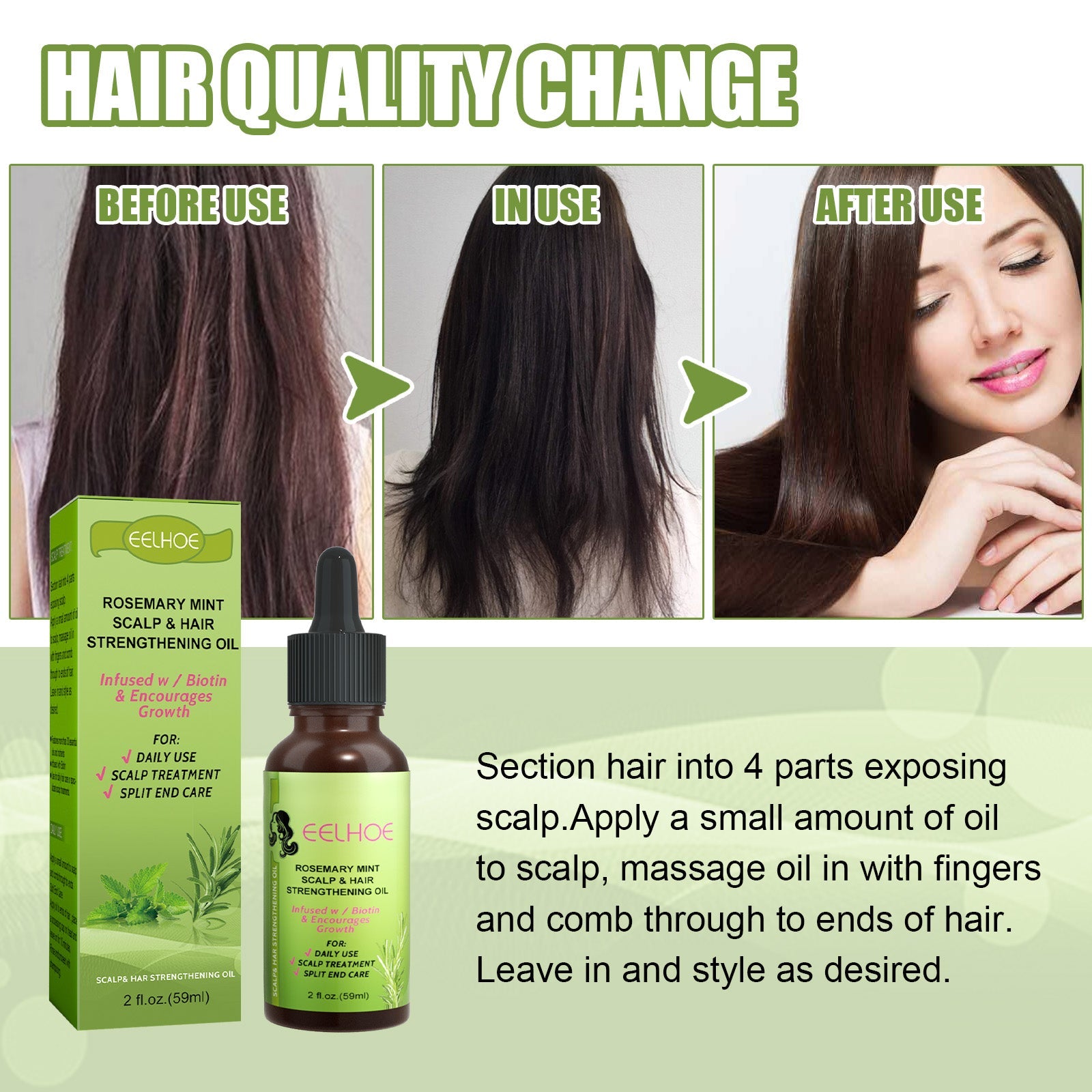 Mint Hair Nutrient Solution, Hair Growth Scalp Care Split Ends Care Strengthen Hair Essential Oil