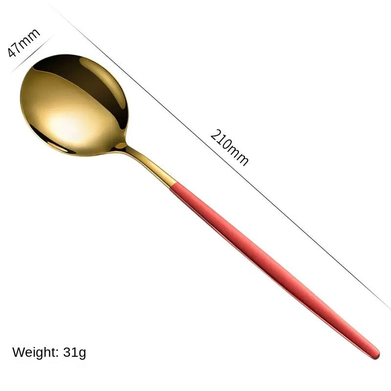 Stainless Steel Cutlery Set with Portuguese Gold Spray Painted Steak Knife, Fork, Spoon, and Tea Spoon 4-Piece Gift Pack